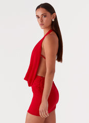Elysia Chiffon Mini Dress - Red