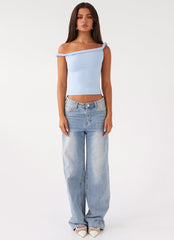 Solace Soul Twist Shoulder Top - Baby Blue