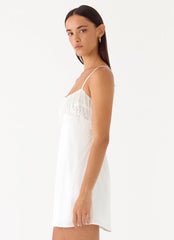 Siren Beaded Sequin Mini Dress - White