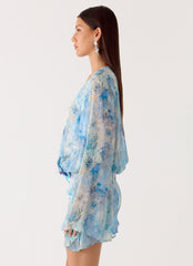 Vanish Into You Mini Dress - Aqua Paisley