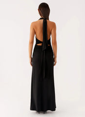 Adalie Halter Neck Midi Dress - Black