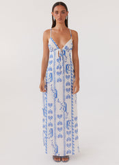 Flora Linen Maxi Dress - Floral Wave